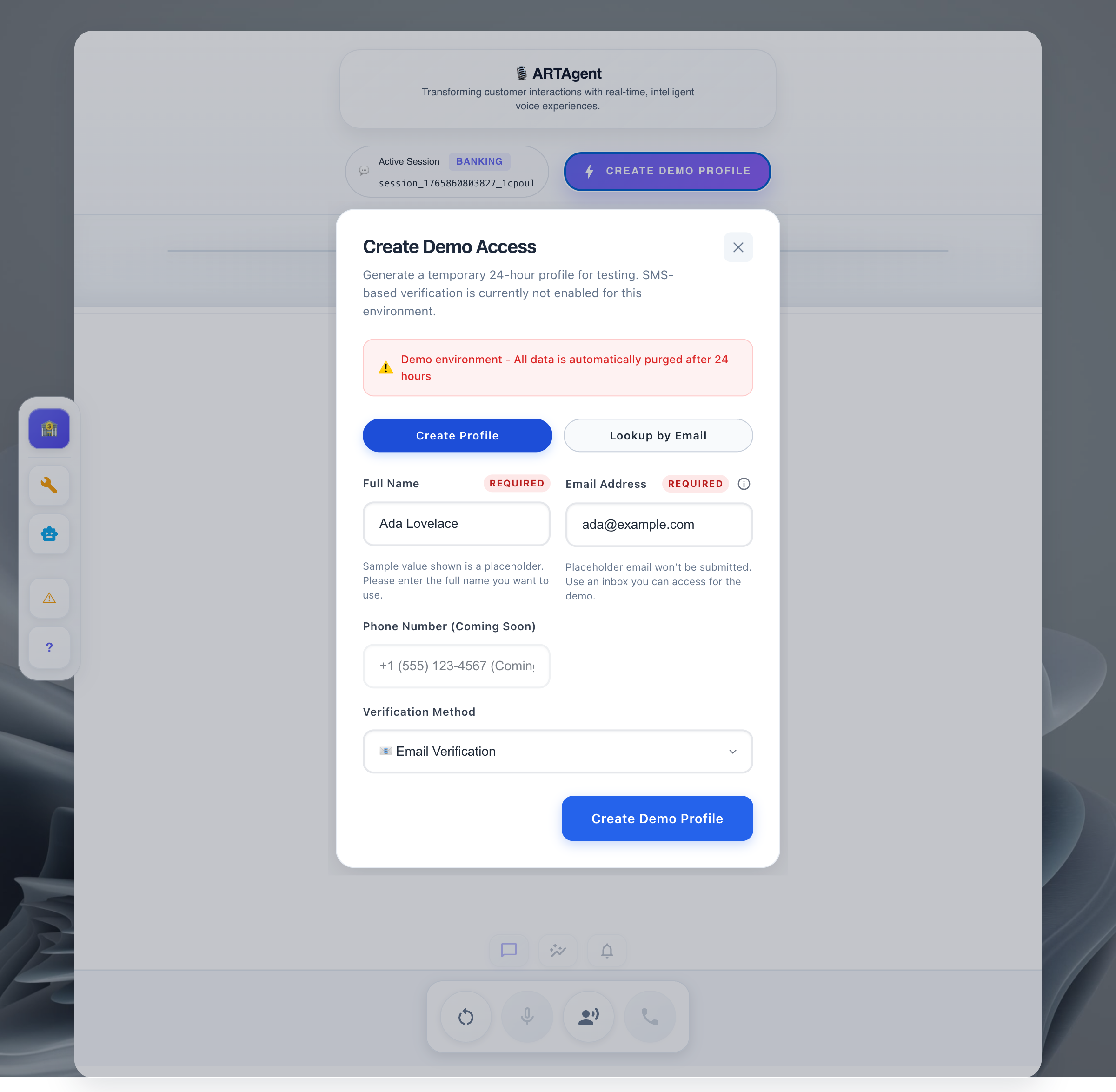 Create Demo Profile Form